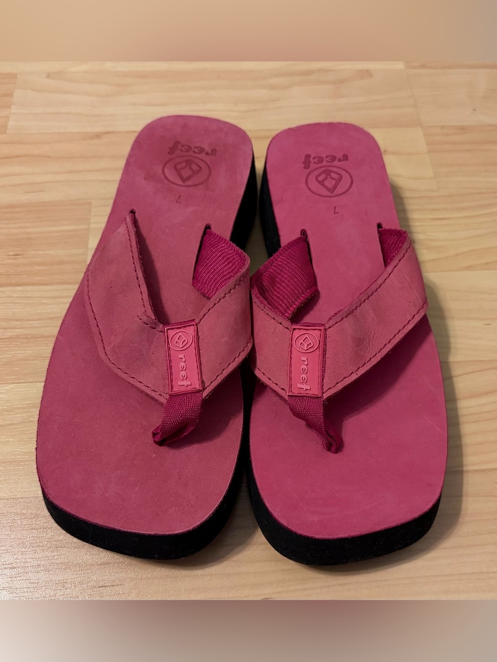 Reef Surf Platform Flip Flops Shoes Slides Sandals Leather Pink Women's 7 NEW